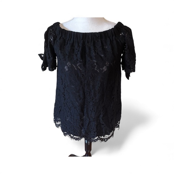 Lulus Tops - NEW Lulus Black Lace Off The Shoulder Top Sz Small Romantic Bardot Floral Dressy